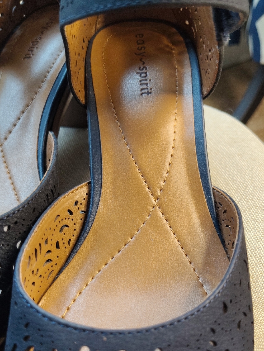 Easy Spirit Navy Perforated Ankle-Strap Heels - Picture 6 of 9
